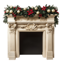 Christmas Ornate and Garland on Top of a Fireplace isolate on transparent background png