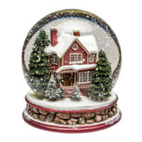 Christmas snow globe with a house on snowfall winter front view isolate on transparent background png