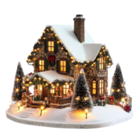 House with Christmas decorations lights isolate on transparent background png