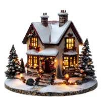 House with Christmas decorations lights isolate on transparent background png