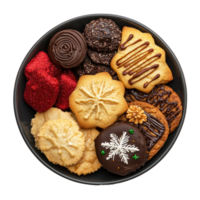 Christmas delicious cookies plate top view isolate on transparent background png