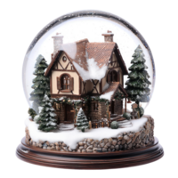 Winter House inside snow globe front view isolate on transparent background png