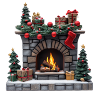 Christmas Fireplace with decorations isolate on transparent background png