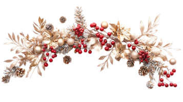 Christmas Composition frame decorated of Festive Elements gold and red isolate on transparent background png