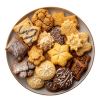 Christmas delicious cookies plate top view isolate on transparent background png