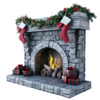 Christmas Fireplace with decorations isolate on transparent background png
