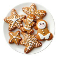 Christmas gingerbread cookies on plate top view isolate on transparent background png