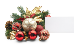 Christmas Decorations with Blank white paper card isolate on transparent background png