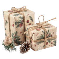 Homemade Christmas gift box wrap isolate on transparent background png