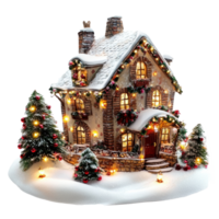House with Christmas decorations lights isolate on transparent background png
