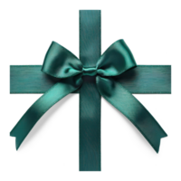 Christmas Gift green Bow and ribbon isolate on transparent background png
