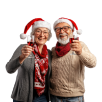 Happy Senior couple celebrate Christmas front view isolate on transparent background png