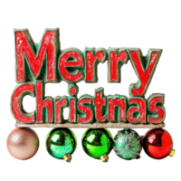 negrita y vistoso alegre Navidad desplegado en grande, negrita letras en un mezcla de brillante rojo y verde, con un juguetón y un pocos Navidad adornos alrededor él. aislar en transparente antecedentes png