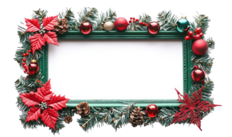 Christmas green and red photo frame with christmas decoration isolate on transparent background png