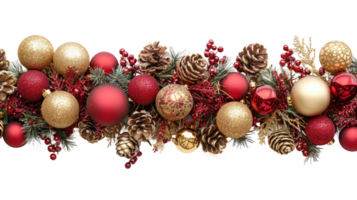 Christmas Composition frame decorated of Festive Elements gold and red isolate on transparent background png