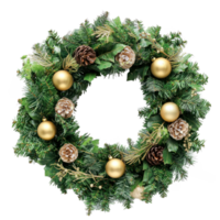 Christmas wreath with gold bell isolate on transparent background png