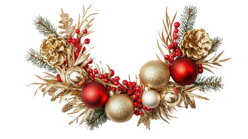 Christmas Composition frame decorated of Festive Elements gold and red isolate on transparent background png