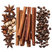 Cinnamon, anise and cloves front view isolate on transparent background png