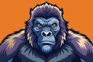 A stylized illustration of a fierce gorilla with striking blue and orange tones showcasing its intense expression and powerful posture vector