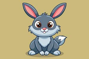 A cute cartoon rabbit with large ears and bright eyes sits upright on a plain background, showcasing its playful and friendly demeanor vector