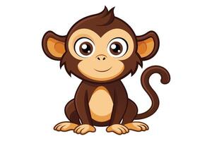 Cute cartoon monkey character sitting with a bright smile in a playful pose on a white background vector