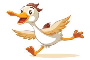 A cheerful cartoon duck is joyfully running with flapping wings and a lively expression on a sunny day vector