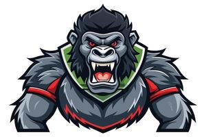Angry cartoon gorilla mascot logo with fierce expression and muscular build in a bold design featuring vibrant colors and dynamic posture vector