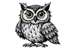 A detailed illustration of a wise owl perched, showcasing its large eyes and intricate feathers in a whimsical style vector