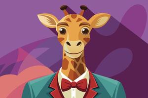 A stylish giraffe in a bow tie and suit with a colorful background showcasing modern digital art style vector