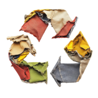 Fabric recycling symbol made of colorful scraps png