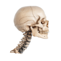 Human skull and cervical spine model displayed png