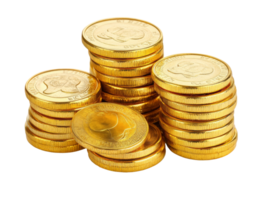 Stacks of golden coins in a bright setting png
