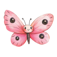 Cute pink butterfly illustration with smiling face png