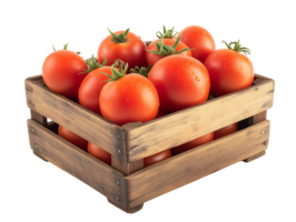 Tomatoes in a wooden crate Isolated on Transparent Background High Resolution png