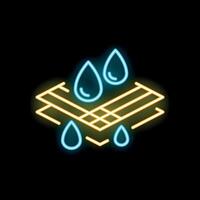 Neon icon of water repellent material with drops bouncing off surface vector