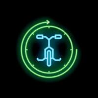 Neon sign of a bike sharing service with a clock and an arrow vector