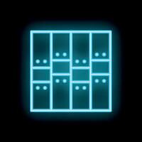Neon blue locker icon glowing on dark background vector
