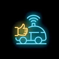Neon icon of hand showing thumb up for self driving automobile vector