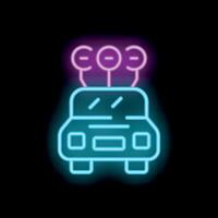 Neon icon of a self driving autonomous sharing car connected to a network vector