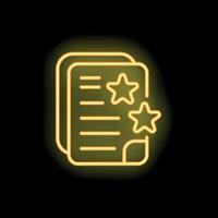 Neon icon of documents with stars representing a high quality rating system vector
