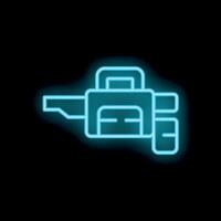 Blue neon icon of a leaf blower glowing on black background vector