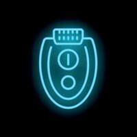 Blue neon sign icon of an electric epilator showing on off buttons on black background vector