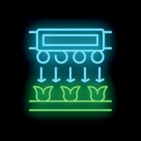 Smart farming neon sign with automatic irrigation system watering crops vector