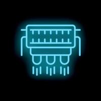 Neon icon of combine harvester working on field at night vector