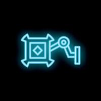 Neon icon of a robotic arm moving a package in a warehouse vector