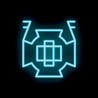 Neon blue spaceship flying through space with open wings vector