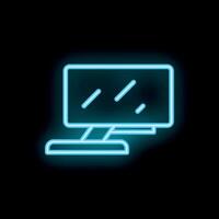Neon computer monitor shining on black background vector
