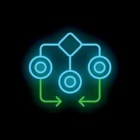 Neon algorithm showing machine learning process on black background vector