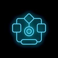 Neon blue algorithm process chart icon on black background vector