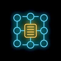 Neon document management system icon glowing on dark background vector